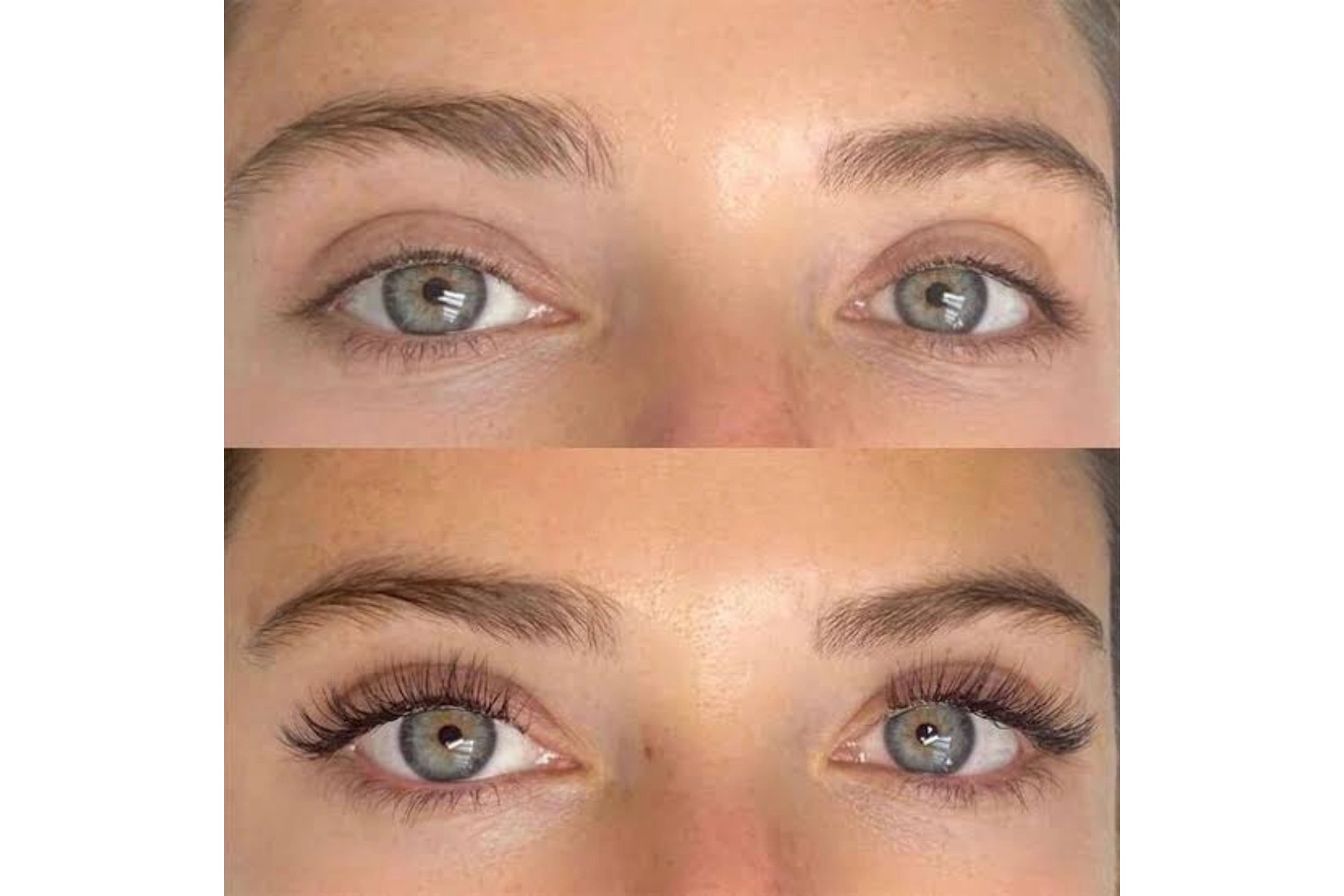 Lash extension before and after comparison close-up